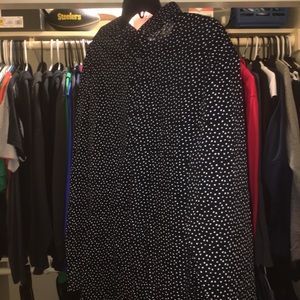Black button down with white polka dots.